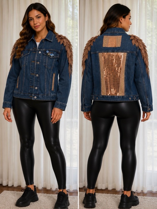 Handmade Jackets & Blazers - Embellished Denim Jean Jacket with Gold Accents